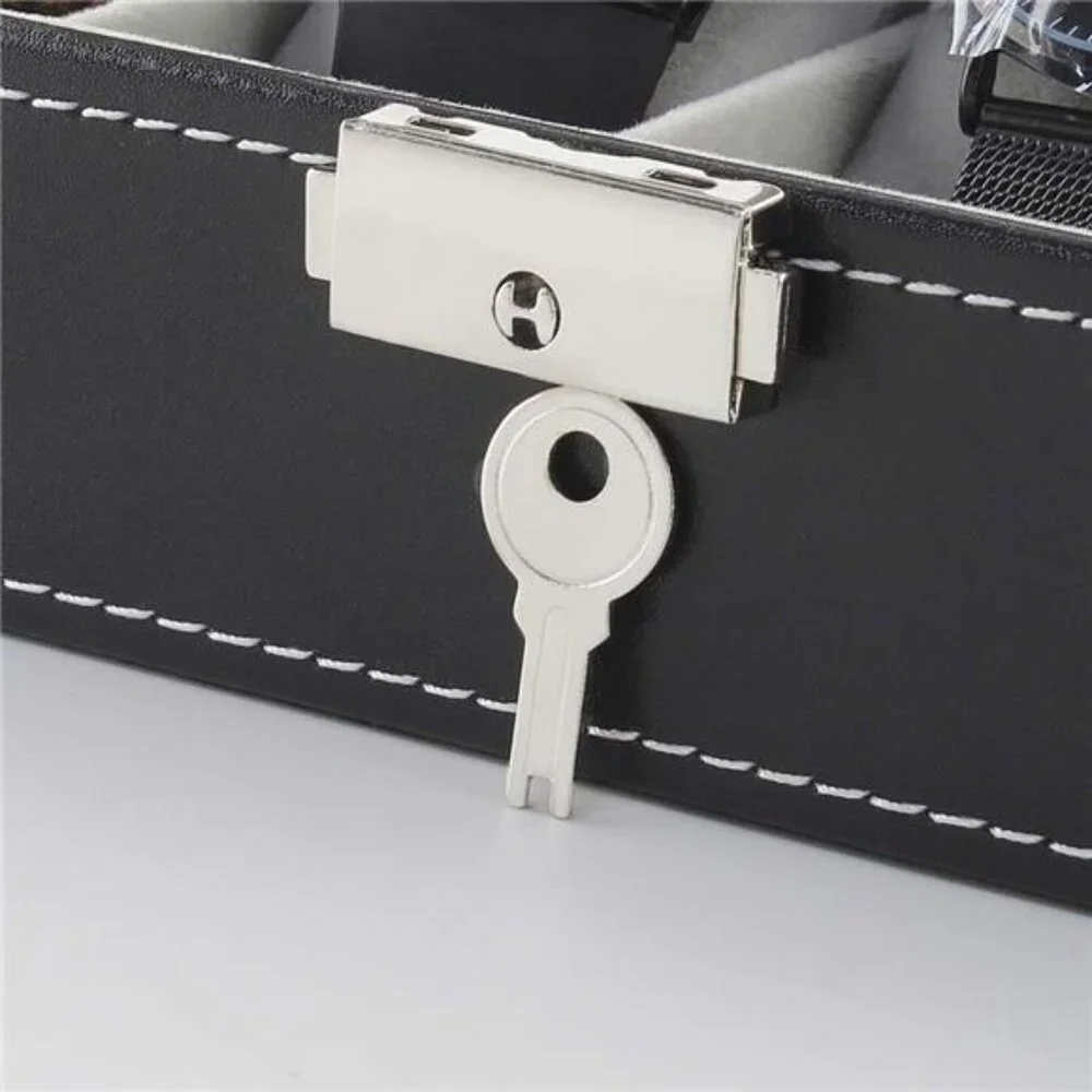 6 Slots Watch Box Organizer for Men, Black Watch Holder Stand Display Storage